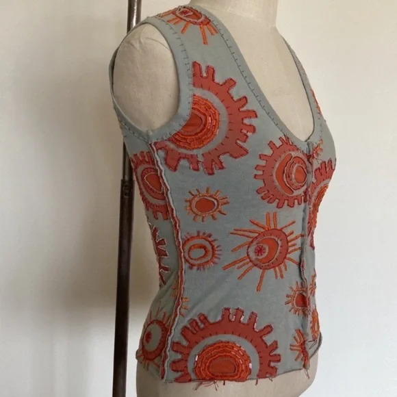 Project Alabama Hand top, hand stitched, beads, marked M but fits like XS - Picture 2 of 14